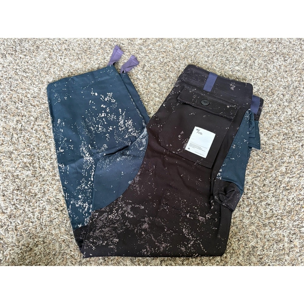 Wasted Collective Cargo Pants Hiking Blue Black Paint Splatter Small Japan Made‎